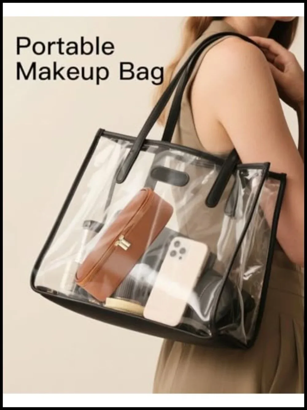 PU Leather Cosmetic Travel Bag with Brush Storage, Waterproof Toiletry